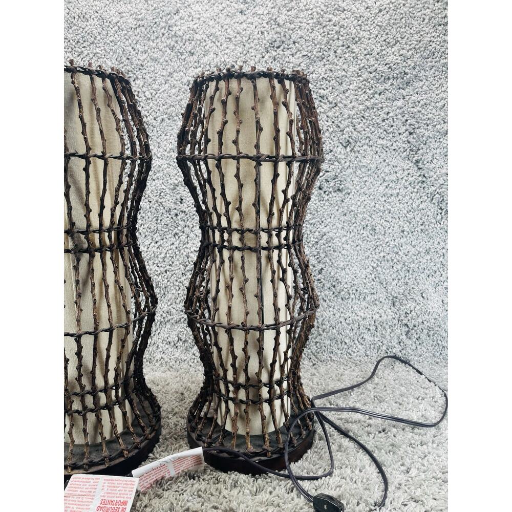 Vintage Mid Century Modern/Coastal Boho Table Lamps Woven Outer Cage Translucent - Picture 2 of 8